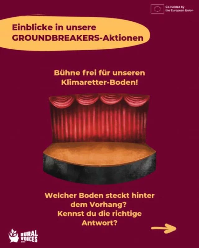 Moore sind echte Klimaretter! Nicht nur, weil dieser Boden Unmengen an CO₂ aus der Atmosphäre bindet, sondern auch, weil er dabei hilft, die Folgen der Klimakrise abzufedern – denn er speichert Wasser und Nährstoffe über Jahrhunderte.

Im Rahmen unserer GROUNDBREAKER Workshops haben wir gemeinsam mit einer Schulklasse einen Barfußpfad gebaut. So können Schüler*innen die verschiedenen Bodenarten mit den Füßen entdecken – und spielerisch lernen, wie wertvoll unsere Böden sind.

Hast du erkannt, um welchen Boden es sich hier handelt?
Schreib’s in die Kommentare!

#RuralVoices2030 #EUDEARprogramme #DEARprogramme #DEAR EUPartnerships #MehrAlsNurDreck #Bodenschutz #Moore #BNE