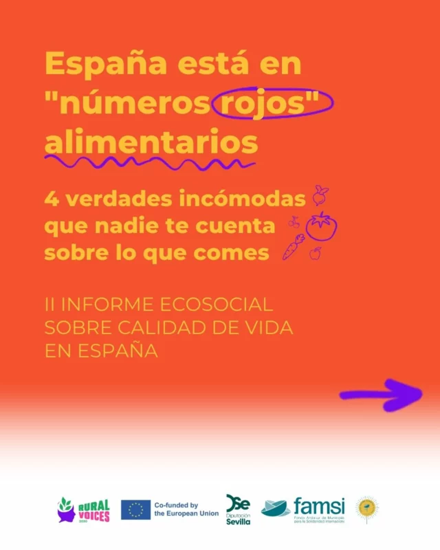 🍽️🤔¿Sabes realmente qué estás poniendo en tu plato?

El nuevo II Informe Ecosocial de FUHEM es claro ➡️ nuestro sistema alimentario actual no es sostenible. 🚨 Estamos agotando los recursos y nuestra calidad de vida está en juego. 

Pero hay un camino de vuelta 💡La #agroecología no es una tendencia pasajera, es la clave para recuperar la salud de nuestra tierra, garantizar alimentos reales y nutritivos y devolver el control a quienes producen y consumen.

📈 Desliza para ver la radiografía de nuestro sistema actual 

¿Cuál de estos datos te preocupa más? Te leemos en comentarios. 💭⬇️

#RuralVoices2030 #ProgramaeuDEAR #SistemaAlimentario #JueventudRural #Andalucía