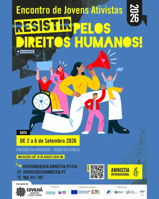 O projetos Jovens 2030 associa-se ao Encontro de Jovens Ativistas 2026 — EJA 2026, organizado pela Amnistia Internacional. Dirigido a jovens entre os 14 e os 24 anos, o encontro pretende ser um espaço de partilha, aprendizagem e ação em defesa dos direitos humanos.

Candidata-te até dia 10 de agosto (link na bio)

As vagas são limitadas! 
Junta-te a esta comunidade de jovens ativistas pelos direitos humanos!

#CidadaniaGlobal #Jovens2030 #ruralvoices2030 #EducaçãoParaODesenvolvimento